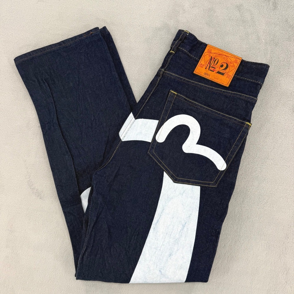 Evisu Osaka Japan Men Raw Indigo Denim Seagull Logo Jeans Size 32 Made in Japan